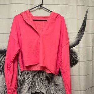 Pink Women's V-Neck Cropped Hoodie NWOT